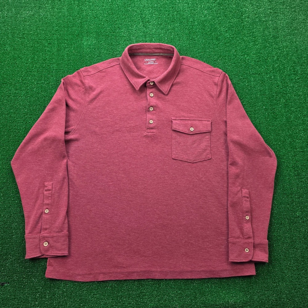 UNTUCKit Matthieu Long Sleeve Flap Pocket Polo Shirt Mens XL Burgundy Red